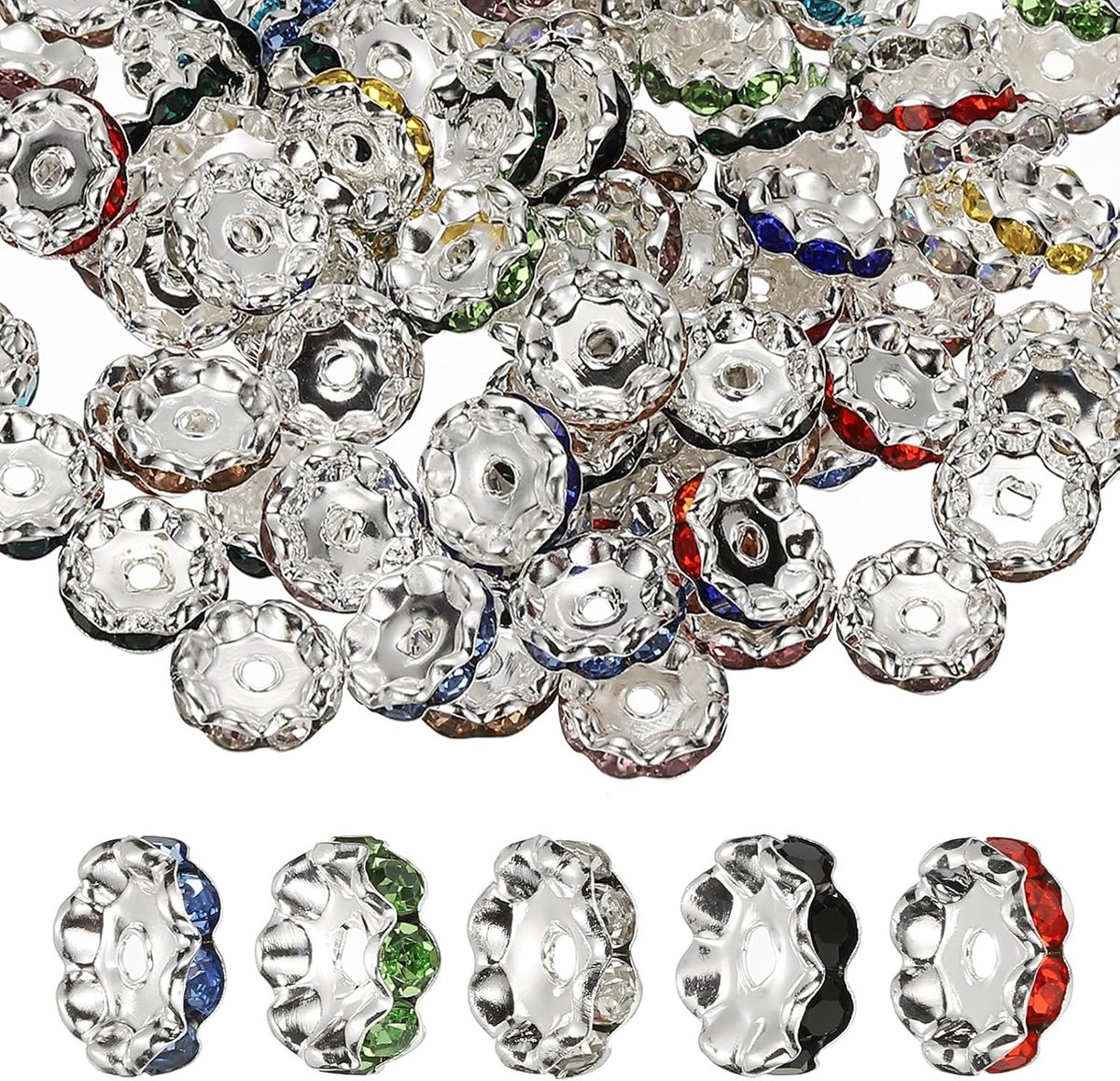 Kralen, 100 stuks losse sieraden maken afstandhouders kralen kralen rondelle diamanten kralen doe-het-zelf armbanden pen verzilverd voor ambachtelijke
