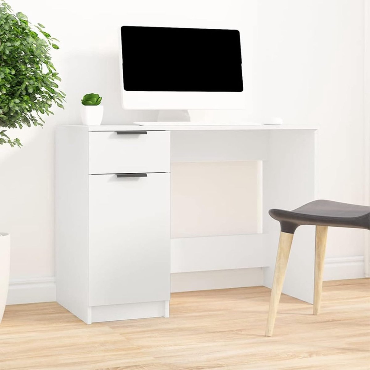 Bureau, werktafel, schooltafel, computertafel, kantoortafel, bijzettafel, consoletafel, kantoortafel, eettafel, kantoorkast, kantoormeubel, wit, 100 x 50 x 75 cm, houtmateriaal
