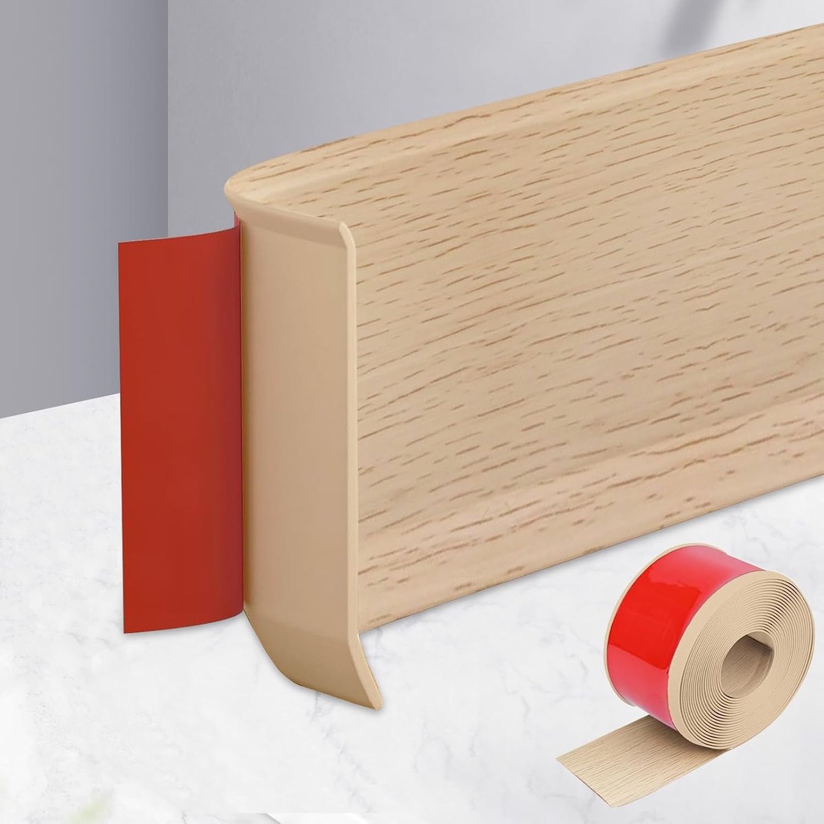 Zachte plint, zelfklevend, PVC plint zelfklevend, 15 cm x 10 m plinten, wandafsluitstrip keuken, overgangsrail voor woonkamer, slaapkamer (esdoornner)