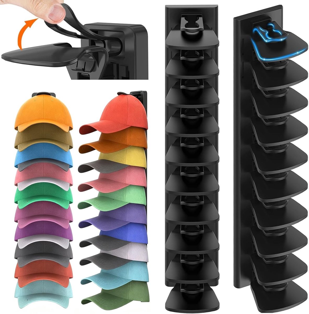 2 stuks kaphouder, wandhouder, kaphouder, hoedhouder, organizer, kan tot 40 hoeden mutsen, wandhouders voor honkbal, deur, kast, slaapkamer