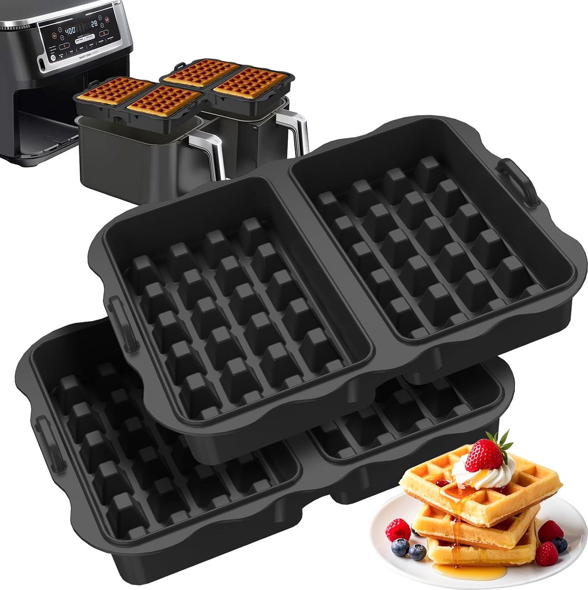 2 stuks wafelinzetstukken, siliconen wafelvorm, compatibel met Cosori Twinfry 10 l en Ninja AF500EU, herbruikbare Belgische wafelaccessoires, ninja heteluchtfriteuse accessoires