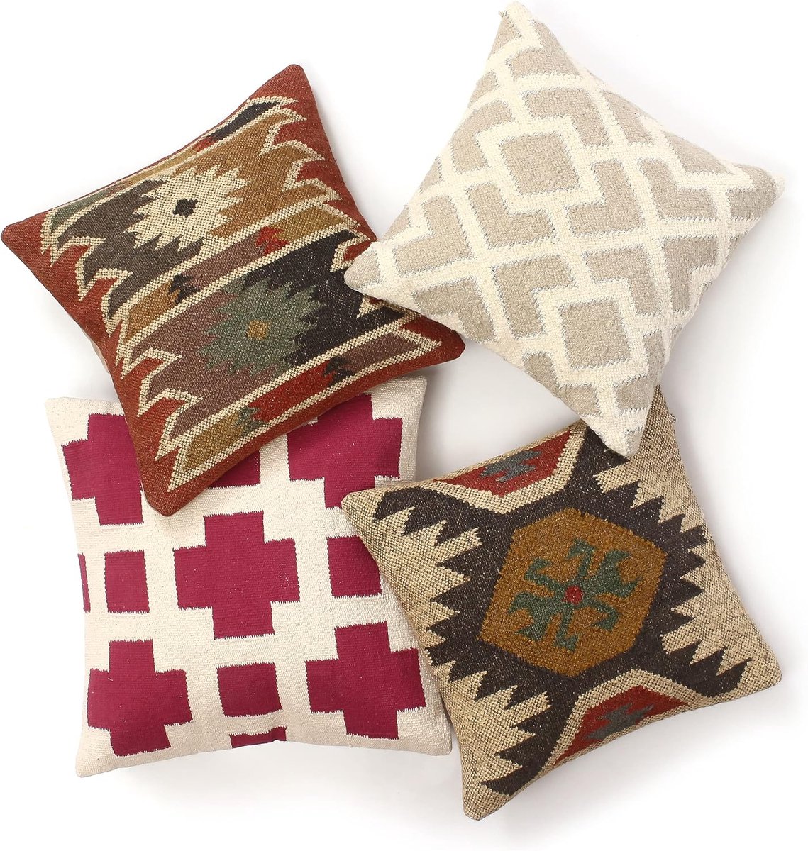 Kussenhoes 45 x 45 cm - Handgemaakt kilim ontwerp - Vintage boho stijl - Perfect voor slaapkamer of kinderkamer - SnelShoppen