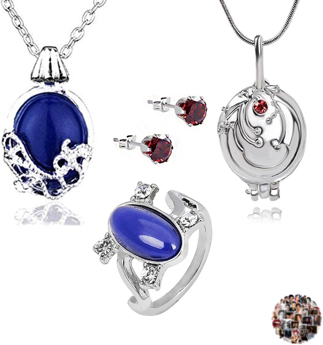 Vampire Diaries 25 stuks Elena Gilbert bungelende oorbellen met catherine hanger en blauwe diamanten ring en rode diamant