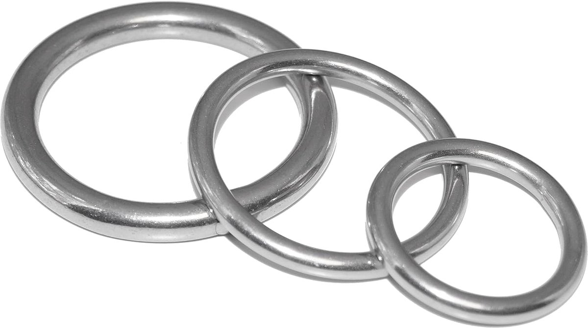Ringen van roestvrij staal, 4 stuks, 5 x 40 mm, gelast en gepolijst, ronde ringen van A4 V4A-AISI 316 - NIRO, Nirosta (ideaal als schakel tussen kettingen of hondenriemen)