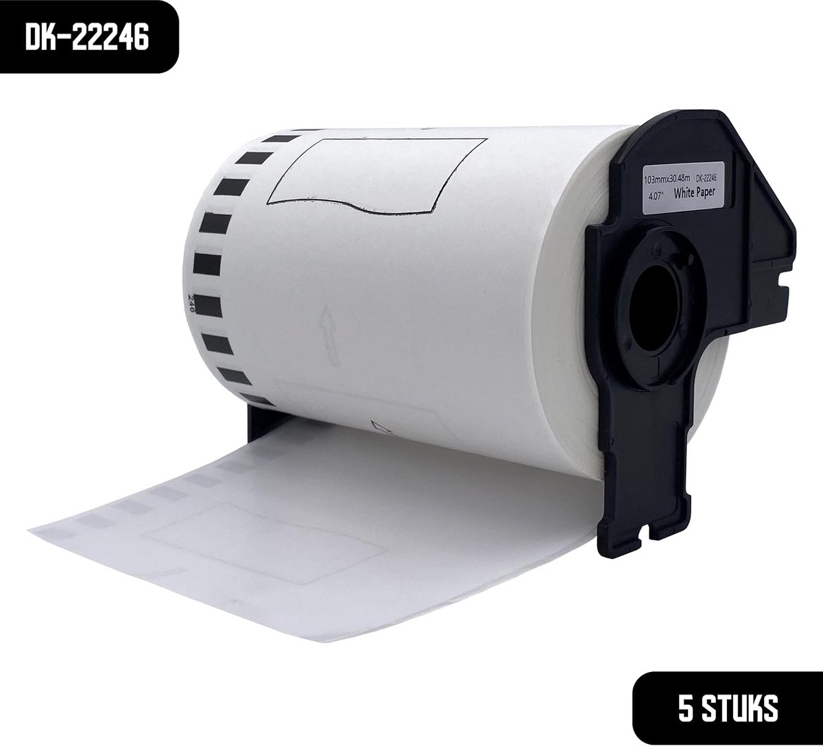 Labelrol doorlopend 103 mm x 30,48 m - zwart op wit papier - voor Brother etikettendrukers - SnelShoppen