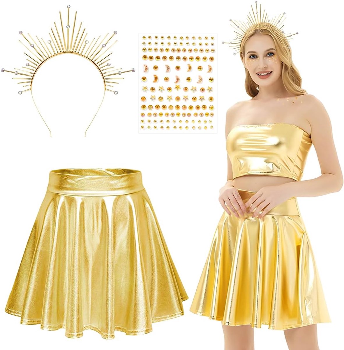 Metallic geplooide rok glitterrok goud
