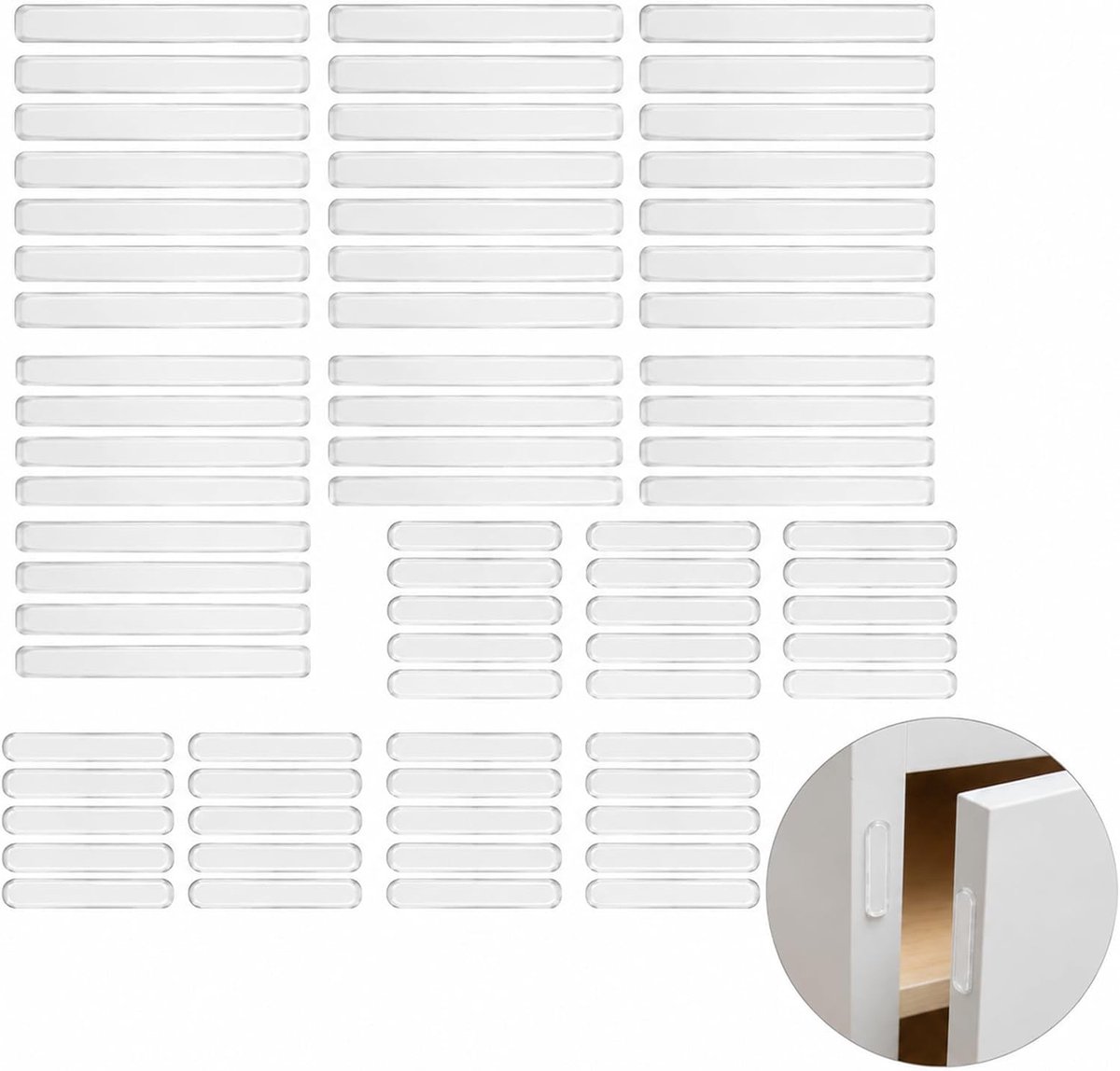 80 stuks transparante siliconen beschermers, 63 x 10 en 150 x 15 mm, geluidsreductie en anti-slap, bumper voor meubels, kasten, laden, keuken, badkamer, kantoor