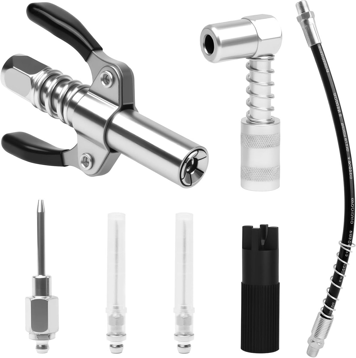 Vetsper-mondstuk, 7 stuks vetpers-adapterset, vetperskoppeling met adapter 90 graden, dubbele handgreep G Coupler, met 30 cm slang, naalddispenser, naald-mondstuk, mondreiniger, voor alle soorten