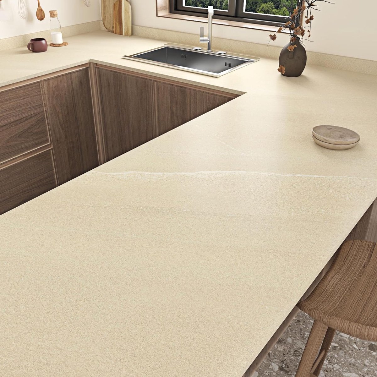 Meubelfolie, zelfklevend, beige, marmerfolie, werkblad, keuken, wandbehang, woonkamer, behang, vintage, keukenfolie, kastfolie, zelfklevend, plakfolie, beige, 40 cm x 200 cm