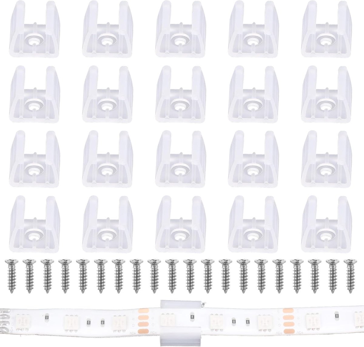 20 stuks waterdichte led-lichtstrips, neonledmontageclips, geschikt voor 10 mm tot 12 mm strips, met schroeven, lichtdoorlatend