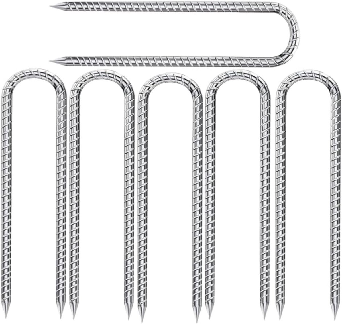 Trampoline, grondanker, 6 stuks, grondanker, tuinpalen, voor onkruiddoek, tuinvlies, omheining en camping (6, zilver-U-vormig)