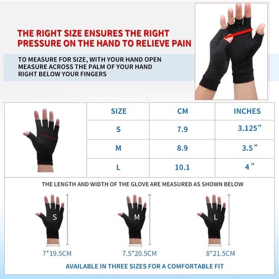 Compressie Artritis Handschoenen, Beste Koper Infunded Handschoenen voor Vrouwen en Mannen, Pijnverlichting en Genezing voor Artritis en Carpal Tunnel, 1 paar, Zwart (Small) — afbeelding 5
