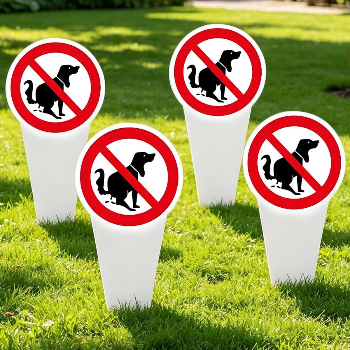 Verboden, 30 x 15 cm, hondenpoepbescherming, weerbestendig en uv-bestendig, voor buiten, binnenplaatsen en parken (6 stuks)