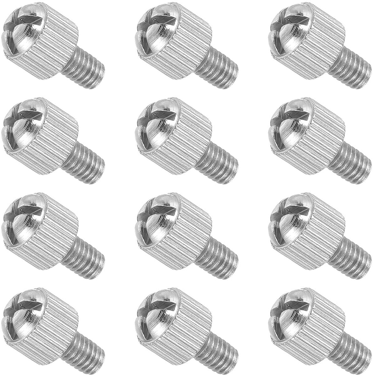 12 stuks M4 x 6 mm vleugelschroeven voor computerbehuizing, vernikkeld koolstofstaal, gekarteld, voor computerafdekking, moederbord, ventilator, zilver