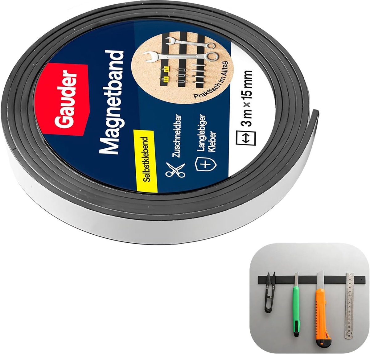 Zelfklevende magnetische tape 3 m x 15 mm - sterke hechting voor hout, kunststof en metaal - ideaal voor bevestiging - SnelShoppen