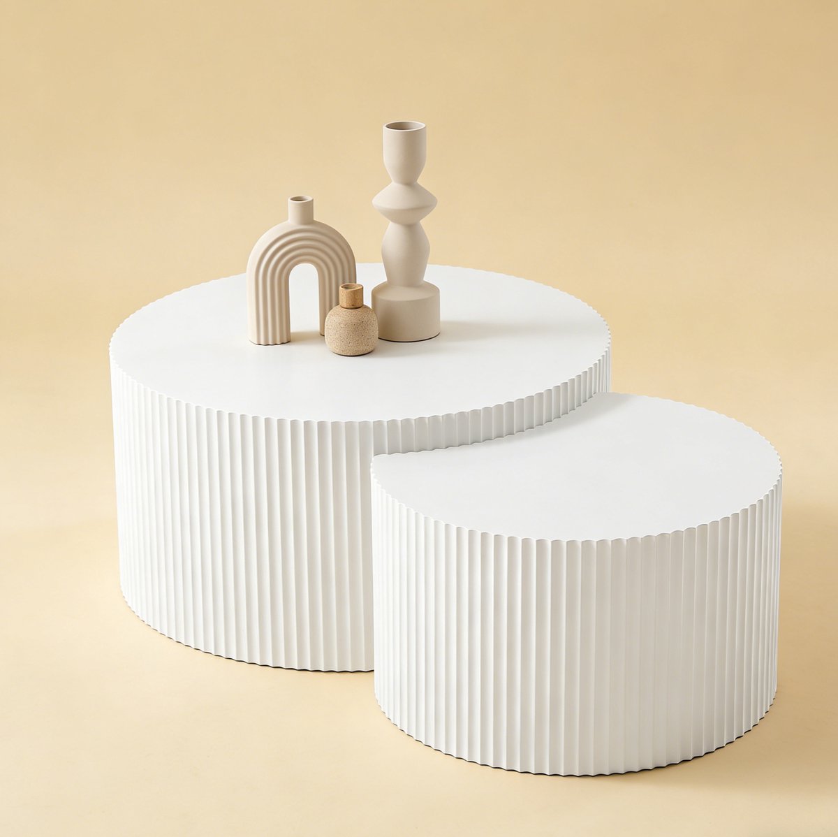 MIVRAY Salontafel - Ronde Nesting Tafels Set Van 2 - Modern En Ruimtebesparend Voor Woonkamer En Slaapkamer - Wit MDF - 80 Cm
