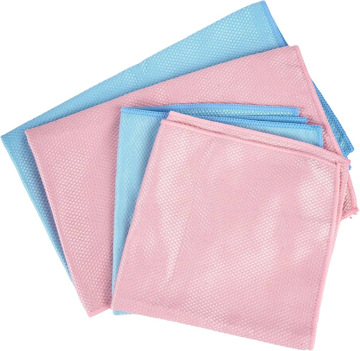 Microvezeldoeken 4 stuks - streepvrij 60 x 40 + 40 x 40 cm - visnetstructuur - ideaal voor ramen en glas - SnelShoppen