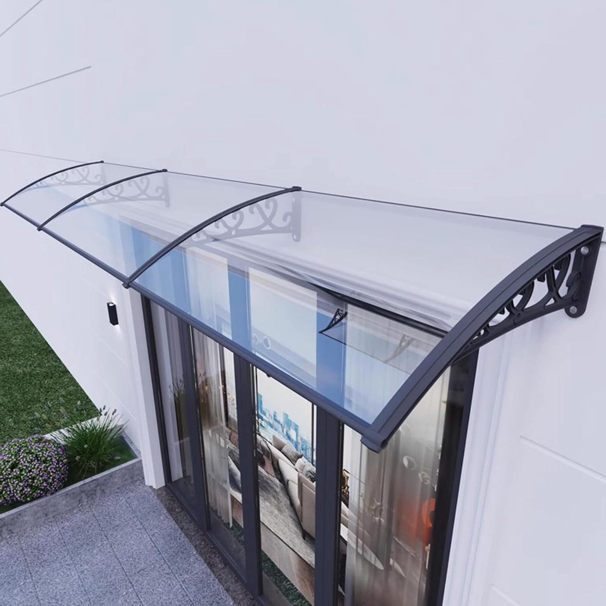 Regenluifel Polycarbonaat - Buitendeur Luifel - Bescherming tegen Regen - Geluidsisolerend Paneel - 60x250cm - Transparant Zwart