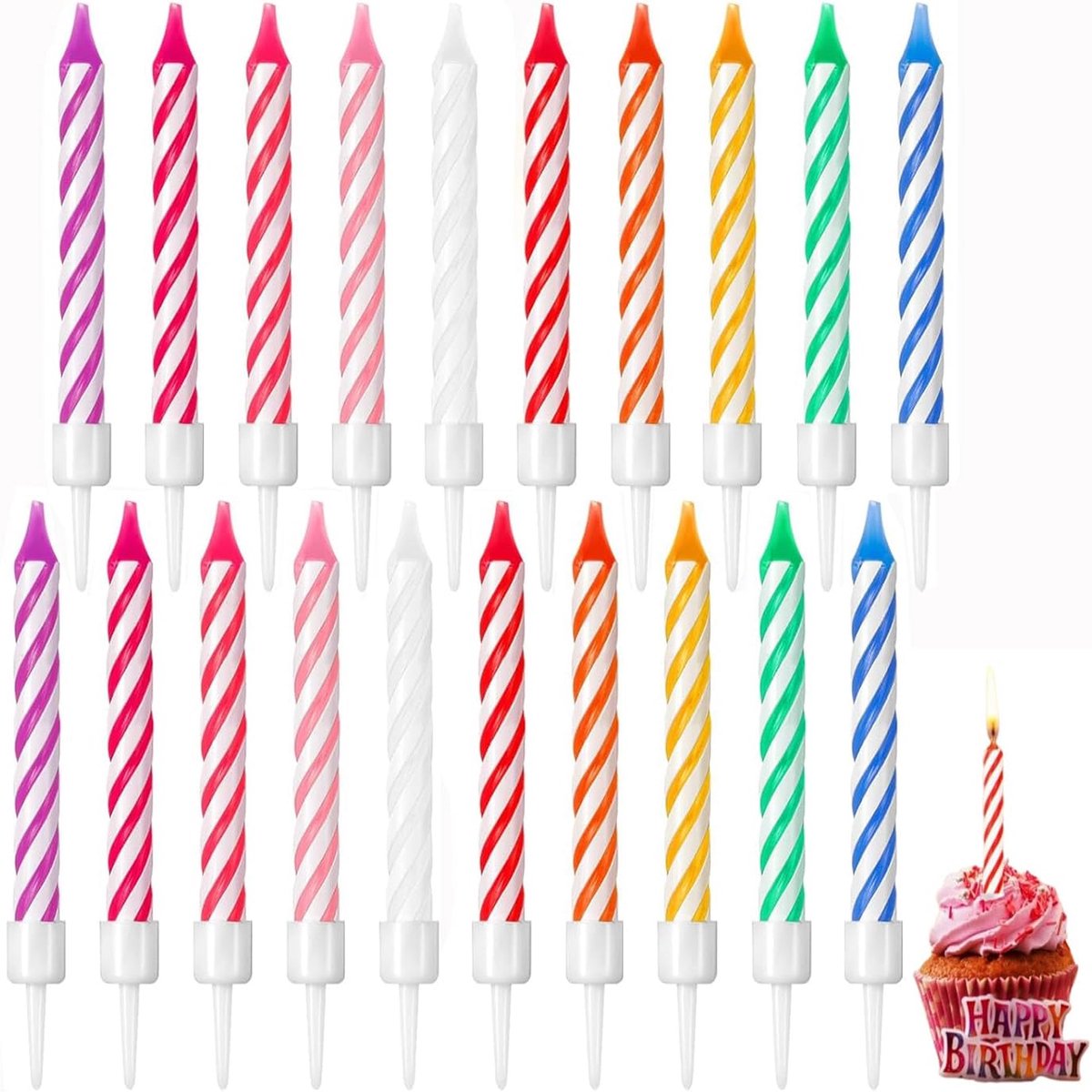 Verjaardagskaarsen 20pcs - Regenboogkleur - Polkadot patroon - Perfect voor taartdecoratie - SnelShoppen