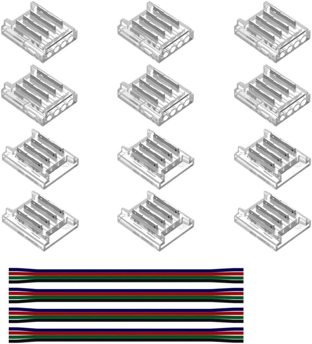 Transparante connectoren 10 mm - 4-polige led-stekker - 4 verlengkabels 10 cm - ideaal voor solderen - SnelShoppen