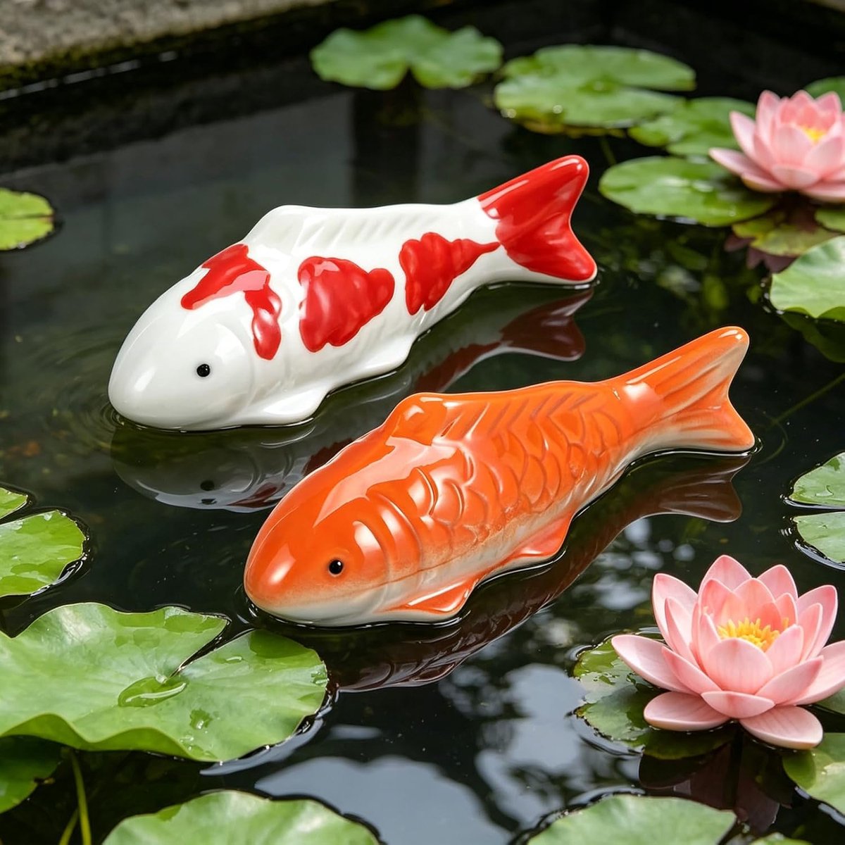 Vlotterende visfiguren 10 cm - keramische koi vissen - realistische decoratie - ideaal voor vijvers - SnelShoppen
