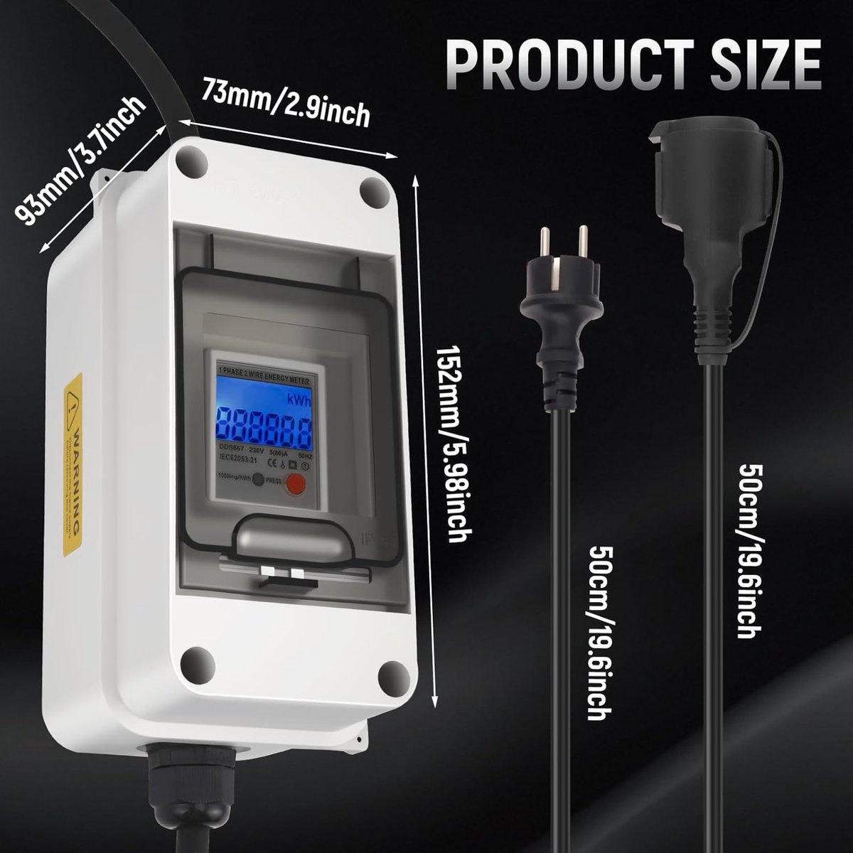 Digitale Elektriciteitsmeter voor Stopcontact 230V 16A IP65 Waterdicht