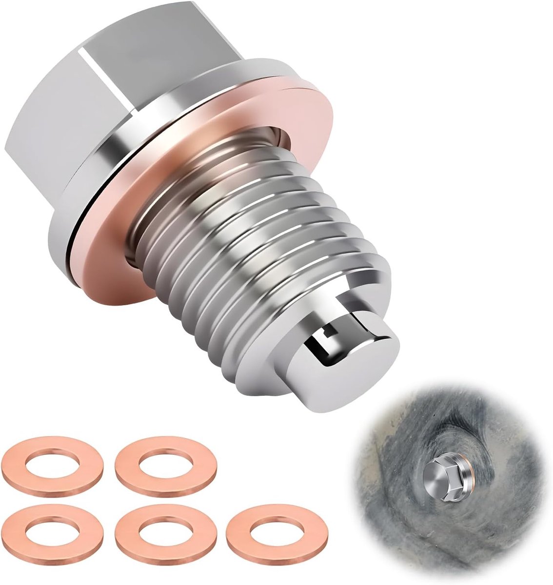 Olieaflaatplug M14x1.5 - Magnetisch - RVS met koperen ringen - Beschermt motorolie - SnelShoppen