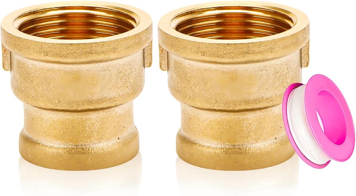 Reducer sleeve 3/4" naar 1/2" - messing - met PTFE afdichtband - voor water- en verwarmingsleidingen - SnelShoppen