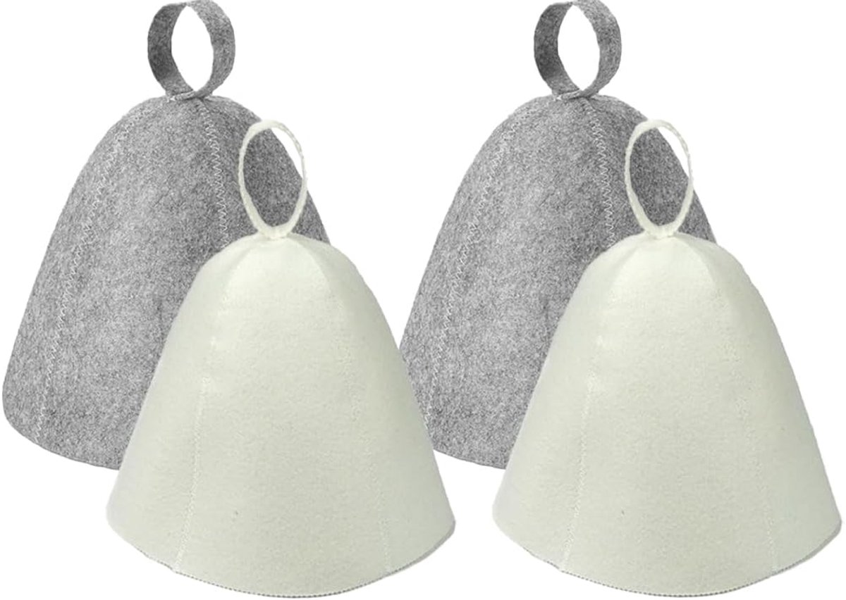 Sauna Hoed Set van 4 - Vilt Sauna Hoed voor Mannen en Vrouwen - Grijs en Wit - Bescherming voor de Sauna - SnelShoppen