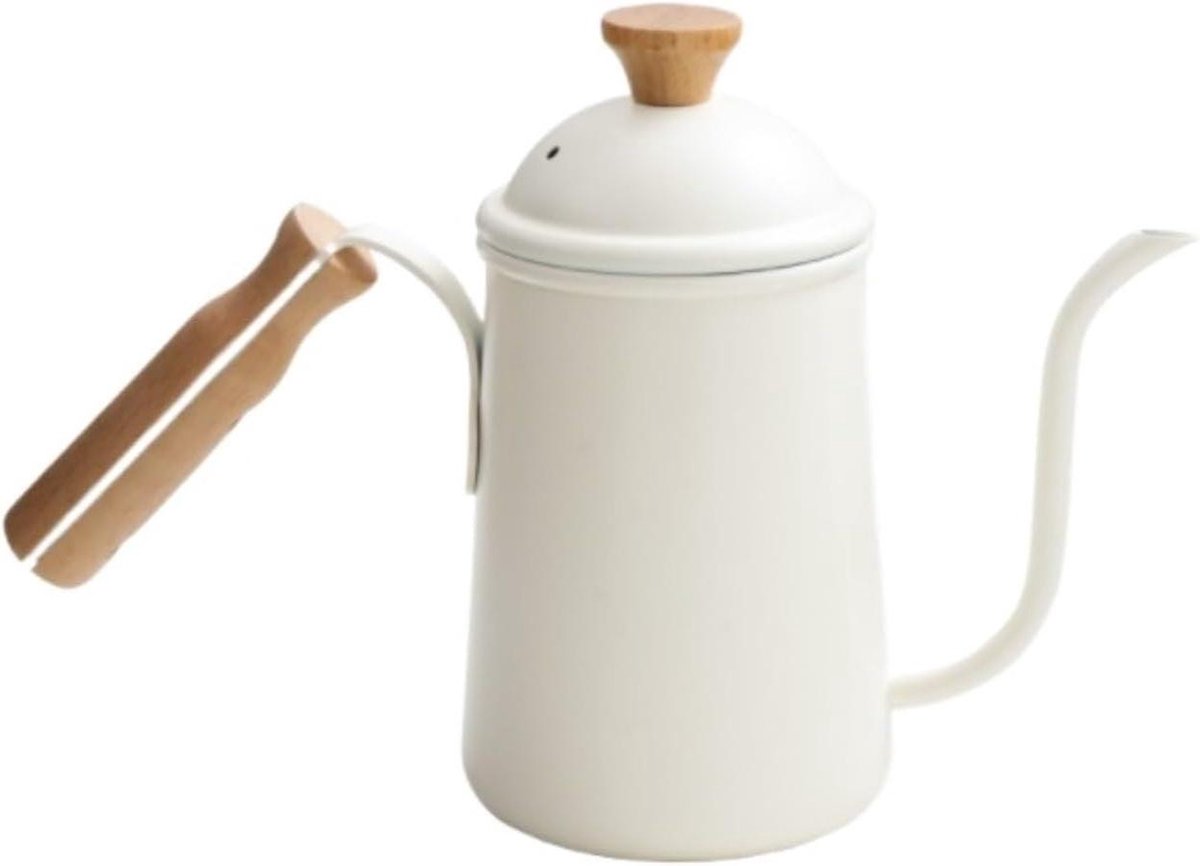 Theeketel Roestvrij Staal - Waterkoker Camping Koffiepot - Snel Water Koken - Lange Uitloop Zwanenhals - 650 ml - Wit