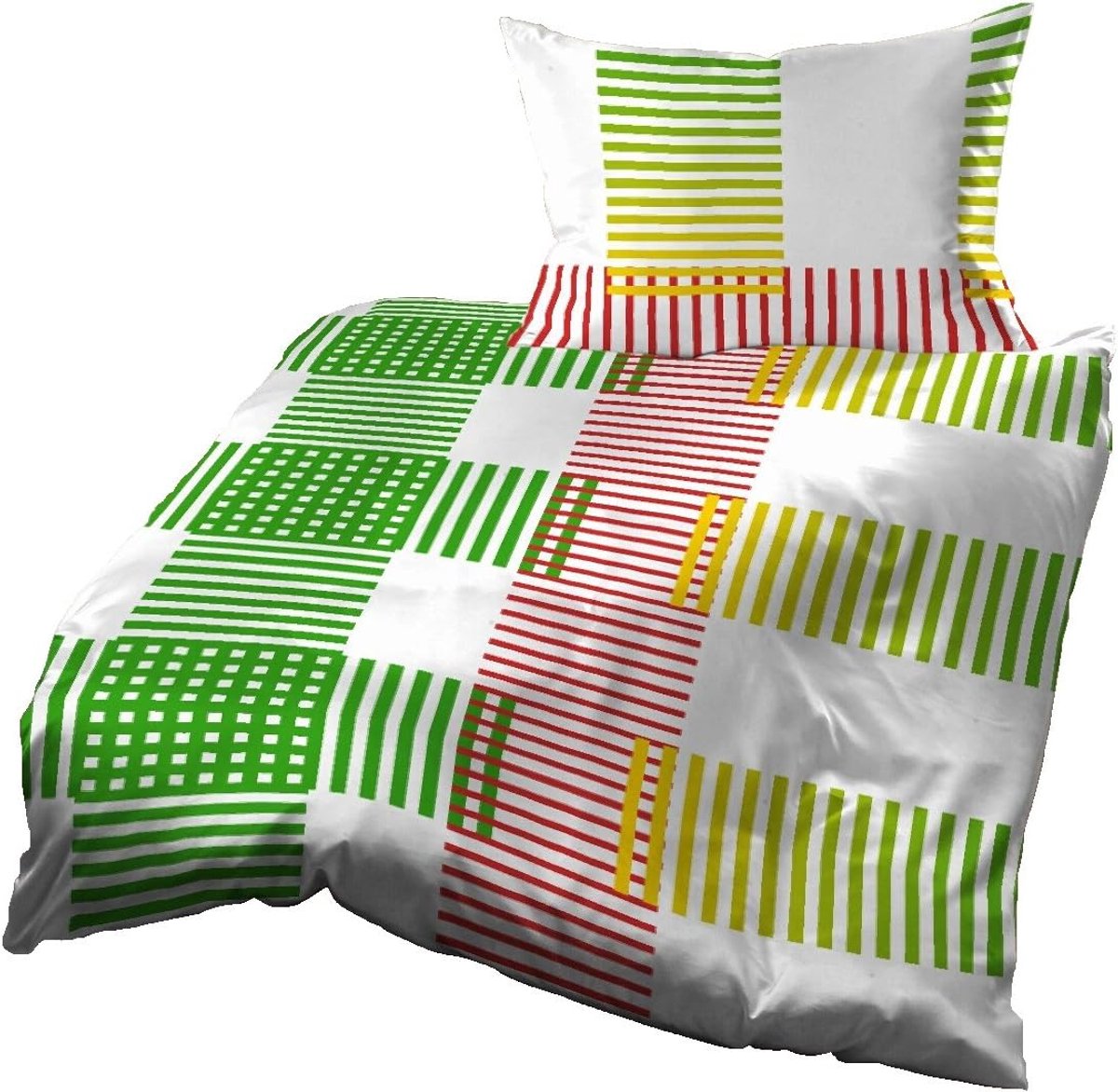 Dekbedovertrek 140 x 200 cm - Microfiber - Geruit groen wit rood - Ademend en allergievriendelijk - SnelShoppen