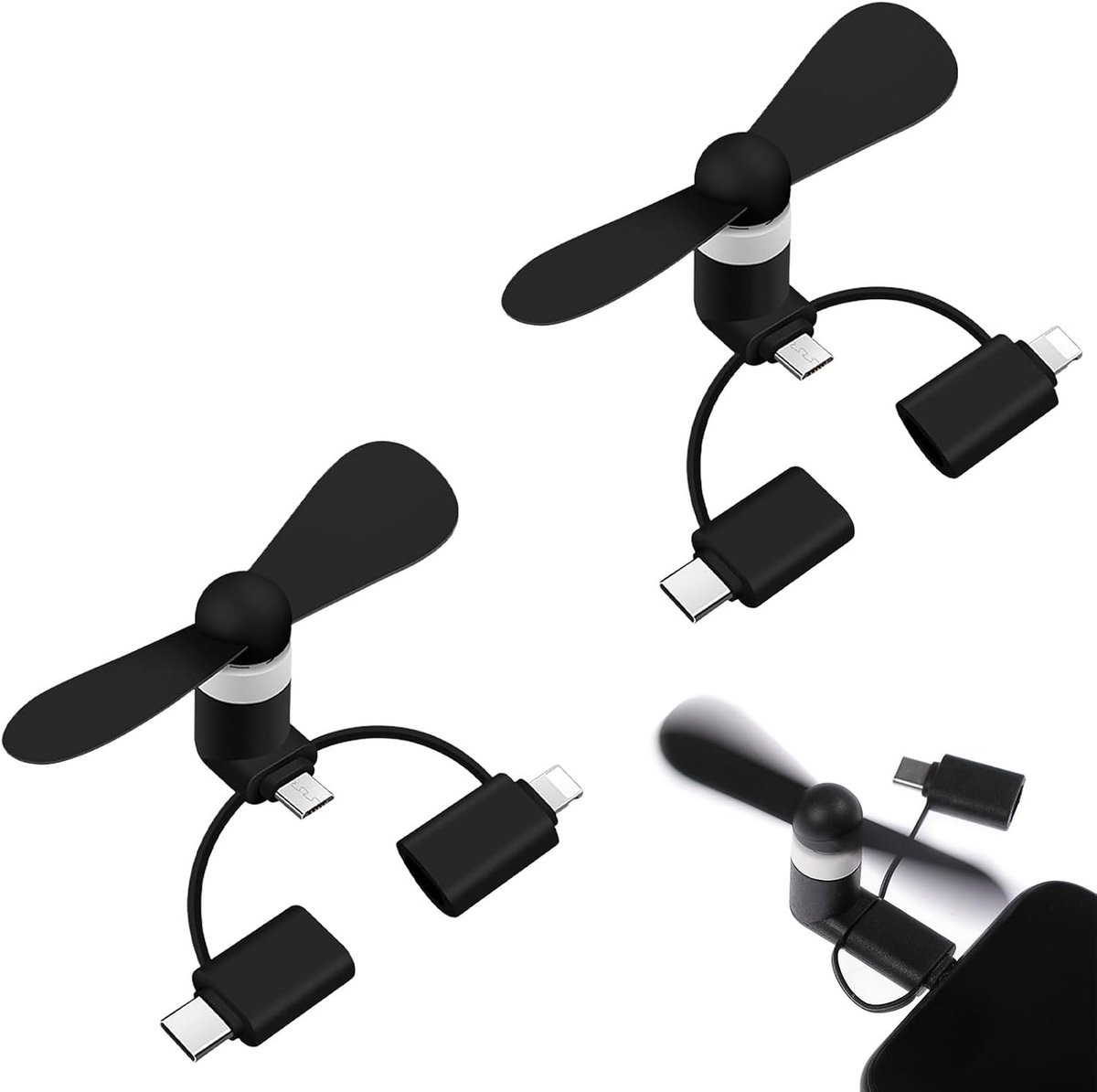 Mobiel toont ventilator - 3-in-1 ontwerp - Compatibel met iPhone/Type C/USB - Ideaal voor onderweg - SnelShoppen