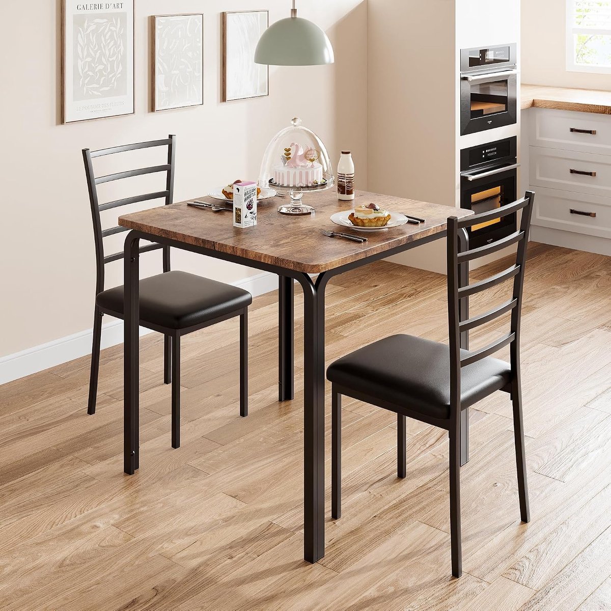 Triumpunpre - Eettafel Set 3 delige - Bar tafel + 2 stoelen met 3-laags opbergplank - industriële ruimtebesparend voor kleine ruimtes - Bruin