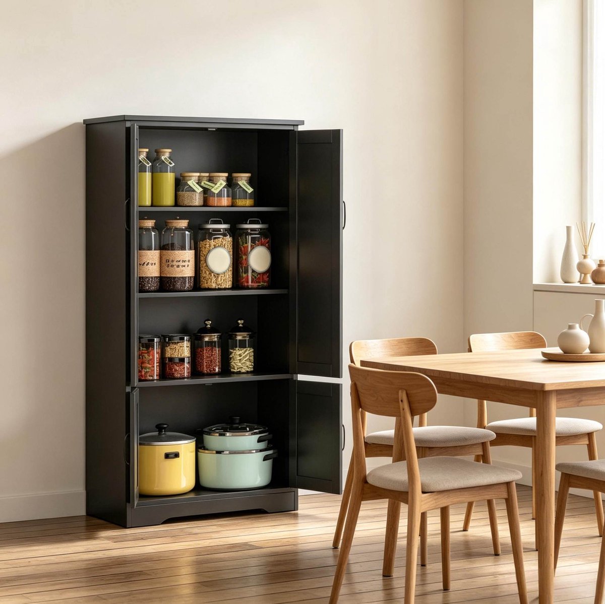 MODENUIT Keukenkast - Zwarte Vrijstaande Opbergkast Met 2 Deuren - Voor Keuken - MDF - 60x30x123 Cm