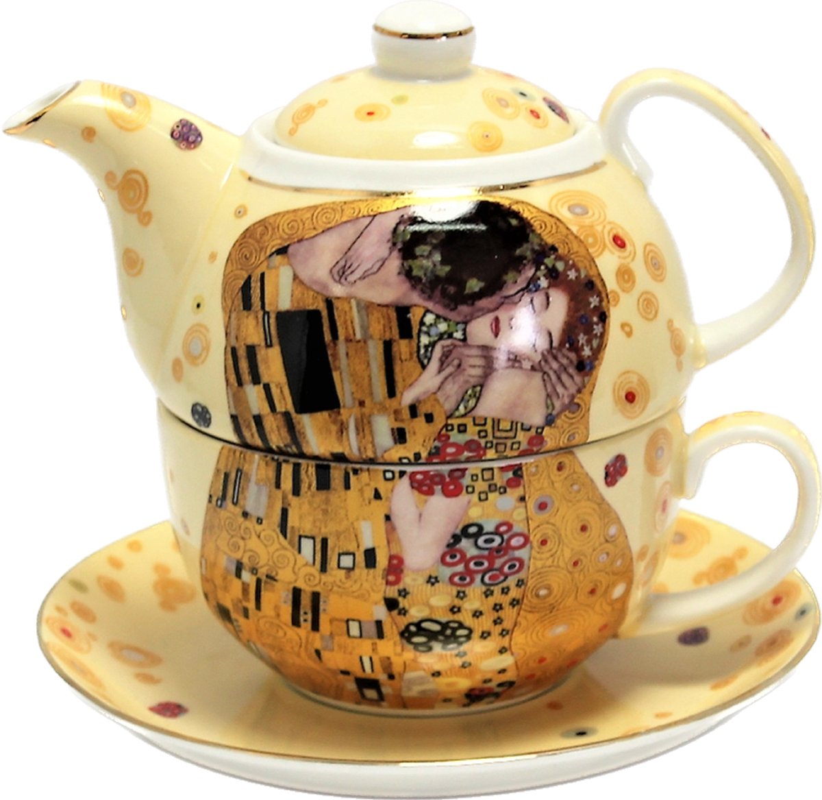 Merkloos Markloze theepot met kop en schotel, "De Kus" Klimt Design