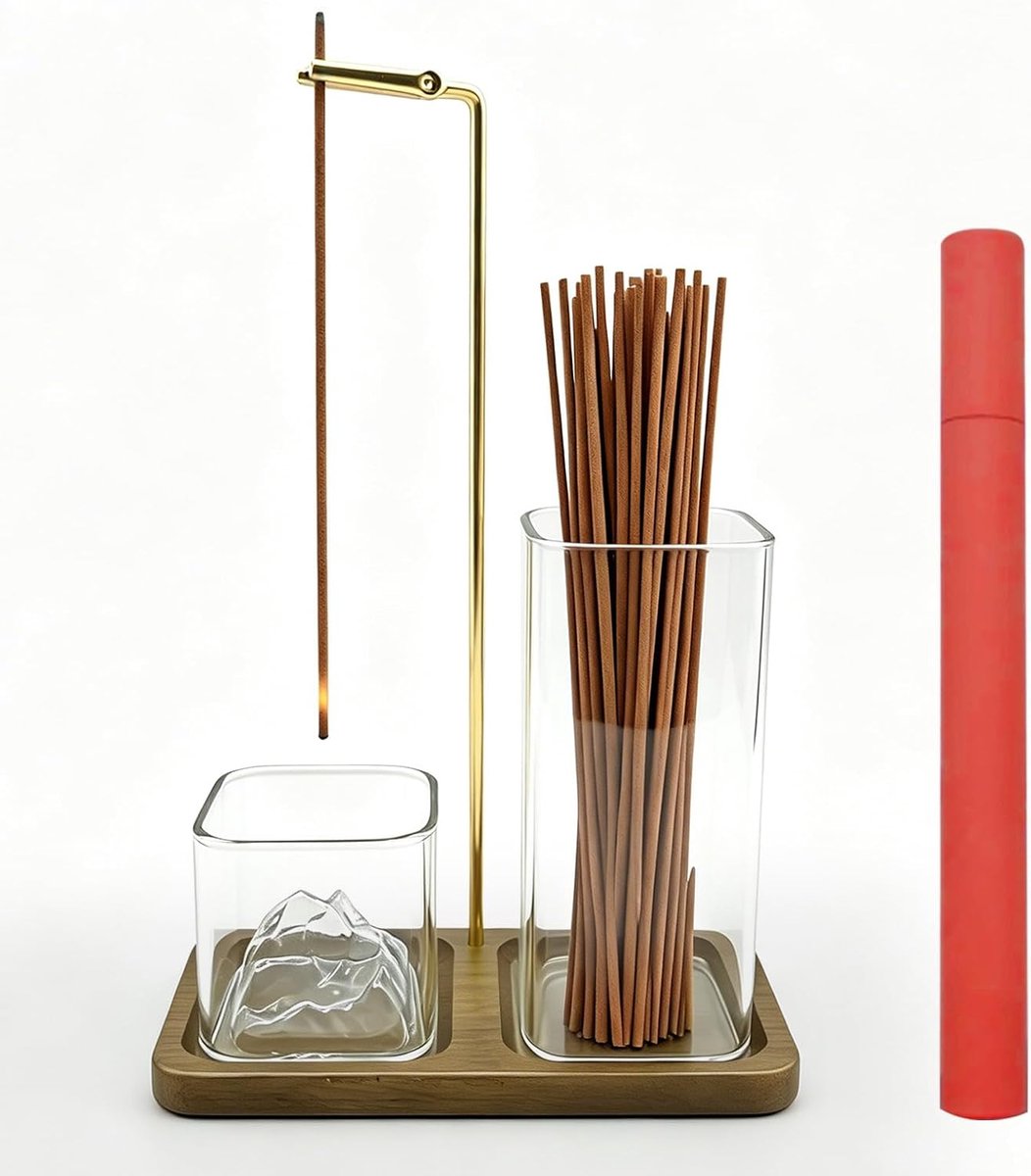 Wierookstokjeshouder 3-in-1 - Houten basis - Afneembare glazen asvanger - Voor meditatie en yoga - ShopVlot