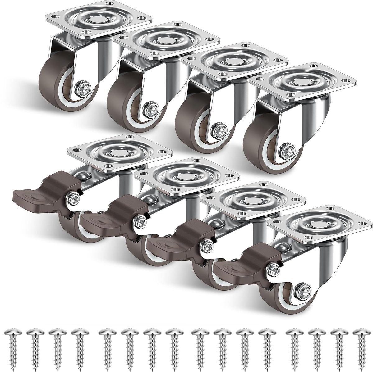 Meubelwielen 25 mm - Set van 8 met remmen - Rubber - Beschermt vloeren tegen krassen - ShopVlot