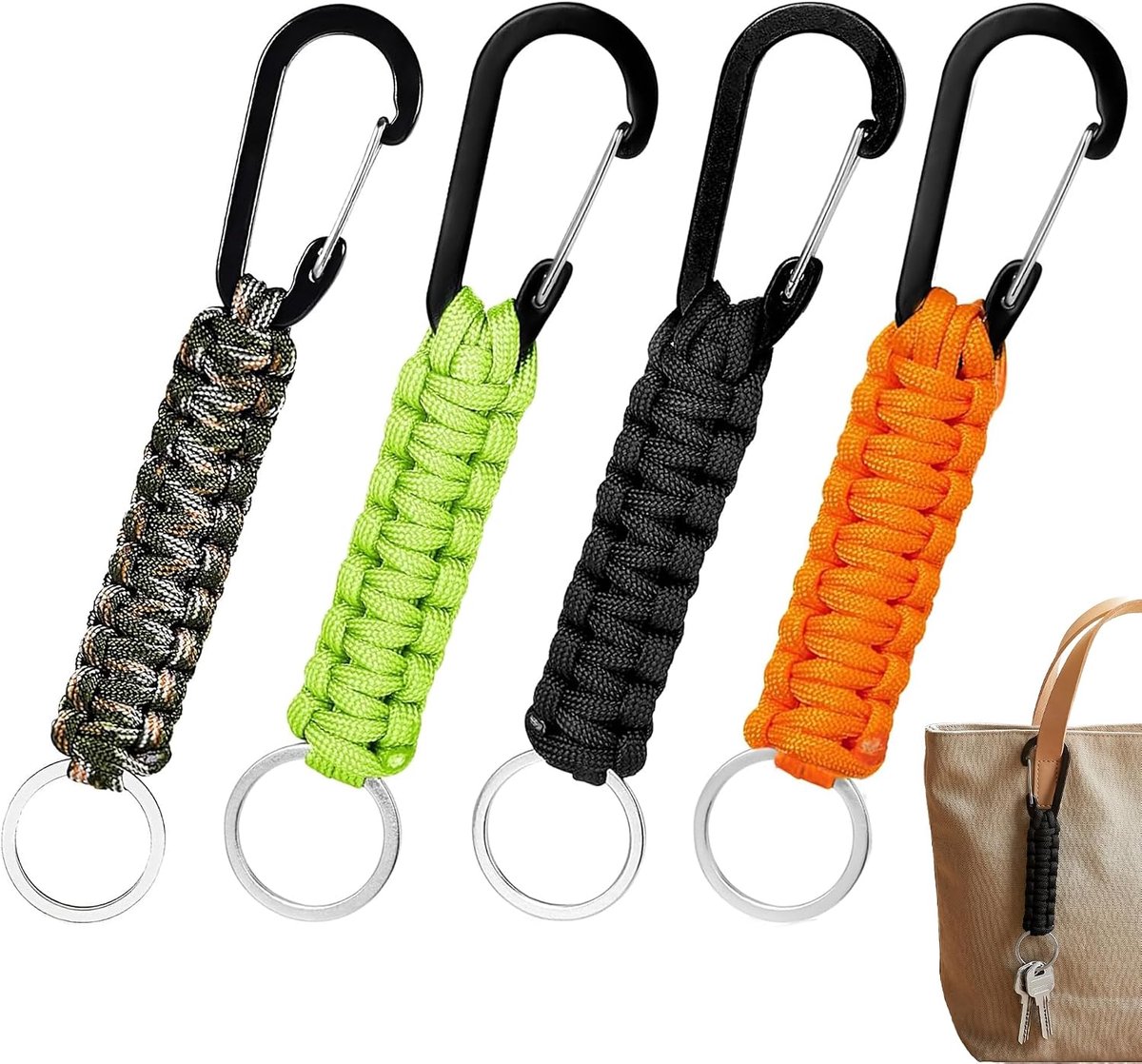 Paracord sleutelhangers set van 4 - sterke karabijnhaken - ideaal voor outdoor en dagelijks gebruik - ShopVlot