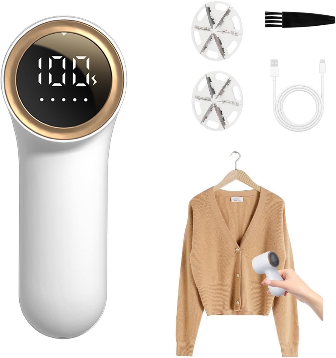 Lint shaver - draagbaar en compact - 3-bladige lintverwijderaar - 5 instelbare snelheden met LED-indicator - ShopVlot