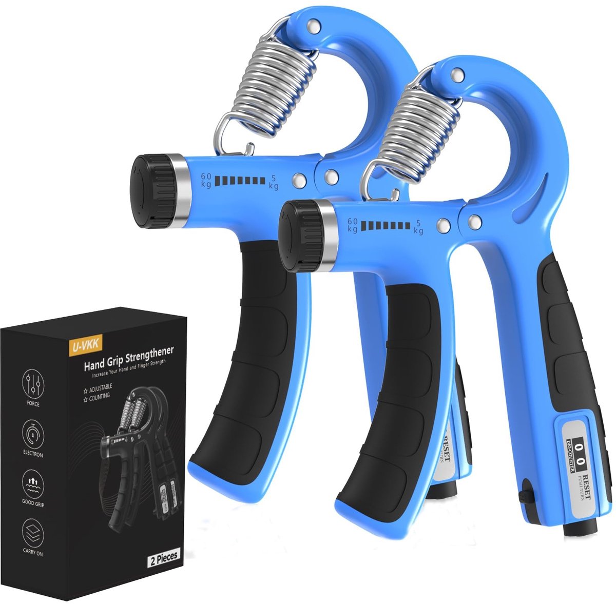 Handtrainer set van 2 - verstelbare handgreep 5-60 kg - gripkrachttrainer met antislip - ShopVlot