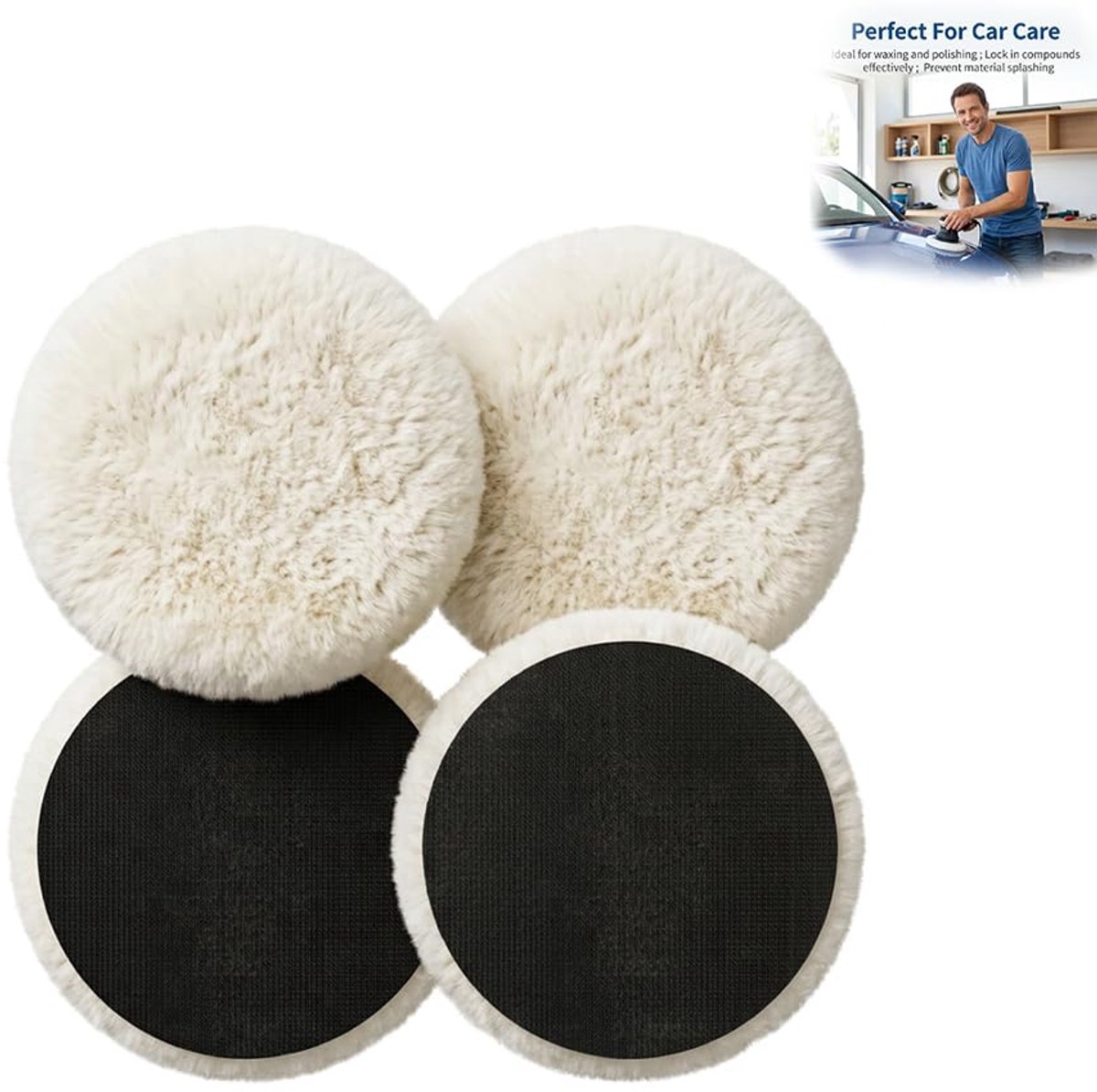 Polijstopzetstuk 125 mm - lamswol polijstpads - 4 stuks - ideaal voor auto en hout - ShopVlot