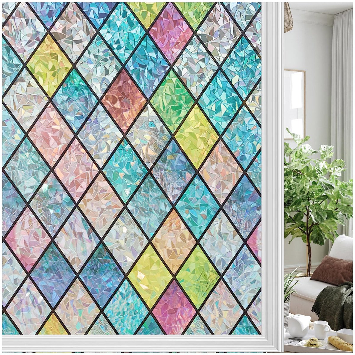 Raamfolie 60 x 300 cm - ondoorzichtig - regenboogeffect - inkijkbescherming voor woonkamer - ShopVlot