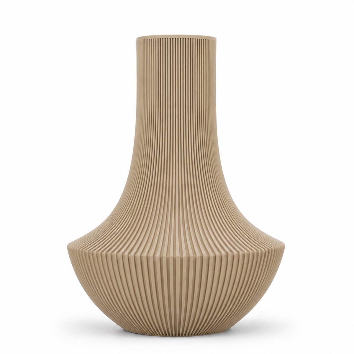 Shinto - Waterdichte Japandi Vaas - 32 cm - Mat Beige - Ribbelvaas