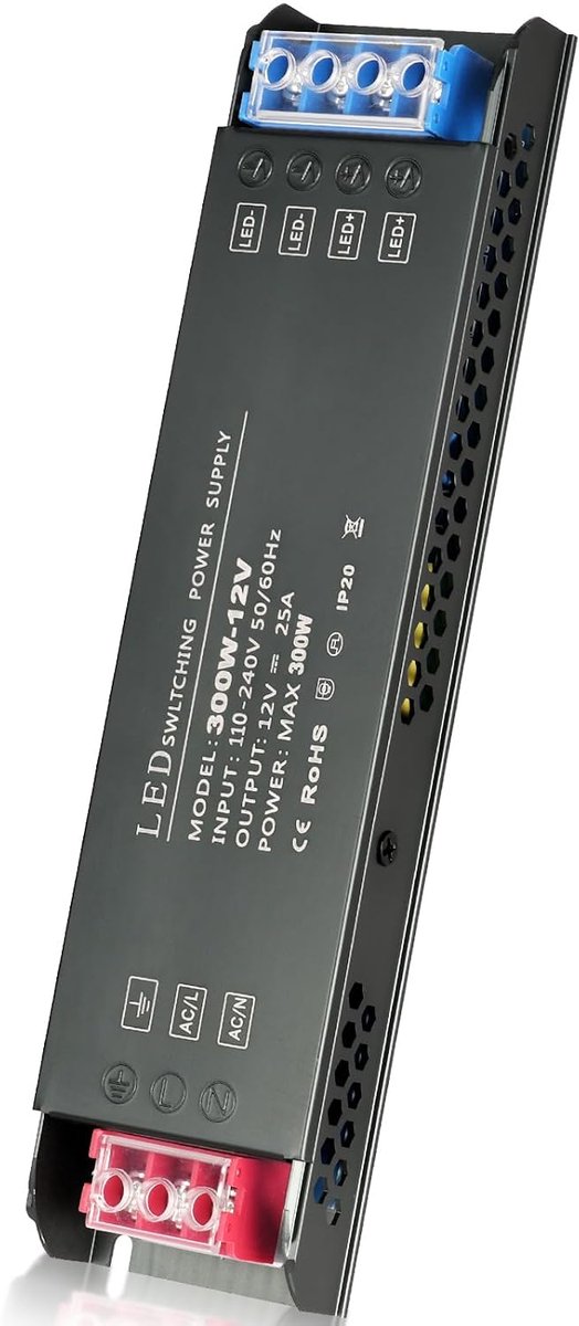 LED transformator 240V 12V 300W - ultra dunne LED driver - constante spanning - ideaal voor inbouwspots - SnelShoppen