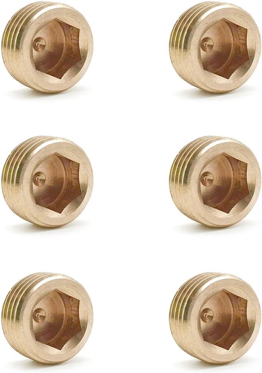 Hexagonale pijpstoppers 1/2 inch - Messing - Mannelijke plug met interne hex schroefdraad - Eenvoudig te installeren - SnelShoppen