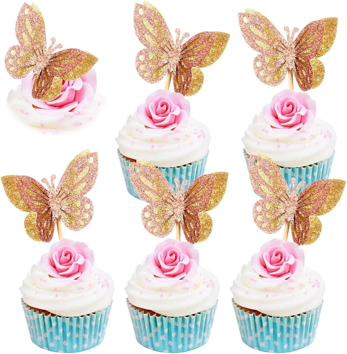 Taarttoppers vlinders 12 stuks - 3D-vlinders - decoratieve taartdecoraties - feestelijke uitstraling - SnelShoppen