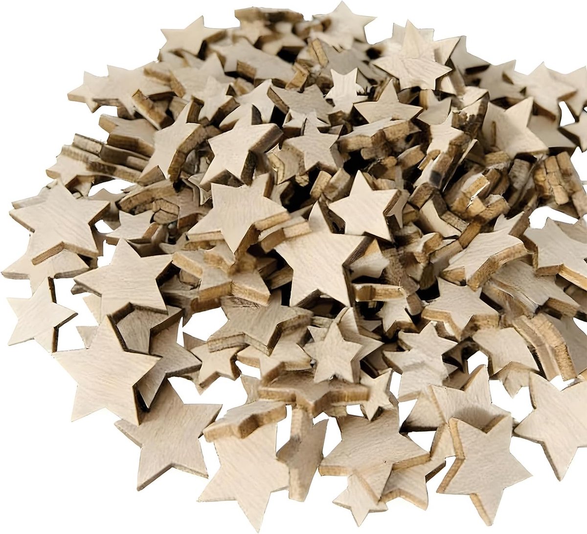 Kleine houten sterren 200 stuks - 2 cm - natuurlijke decoratie - voor knutselen en Kerstmis - SnelShoppen