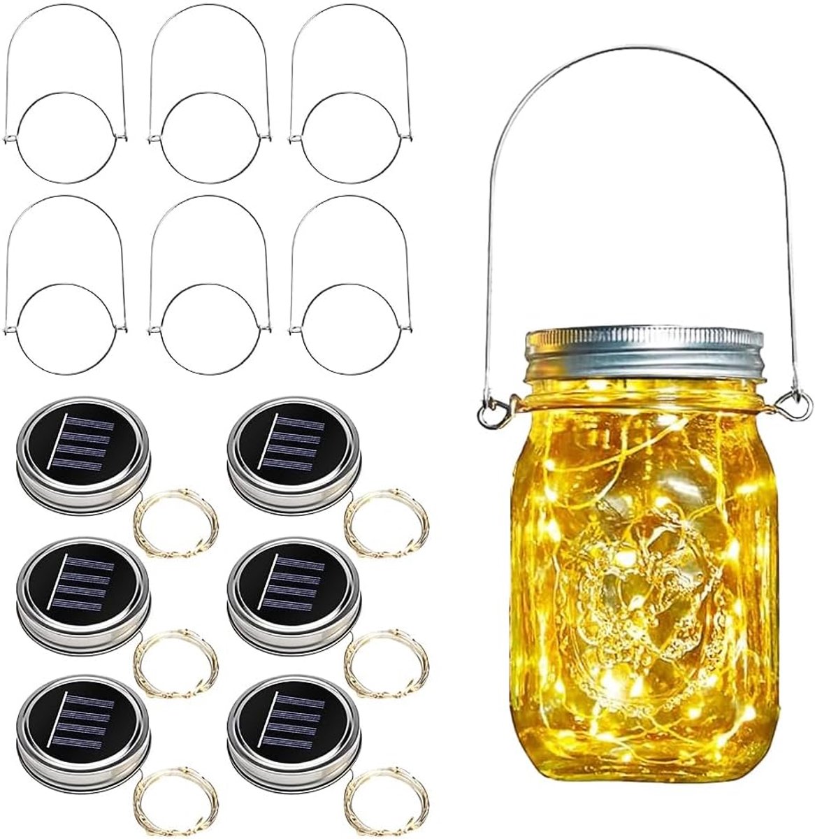 Solar lantaarn 30 LEDs - Mason jar deksel - Waterproof hanglamp - Sfeervolle tuinverlichting - SnelShoppen