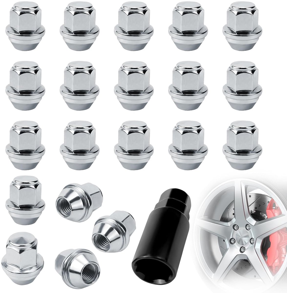 Wielmoeren set 20 stuks M12x1.5 - Chroom geslepen - Gesloten conisch - Geschikt voor Ford - SnelShoppen