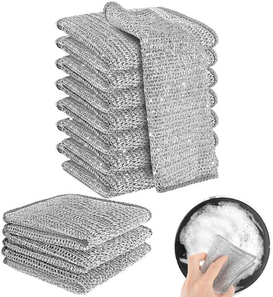 10 stoffen Draad Reinigingsdoeken Multifunctionele Anti-Kras Vaatdoek Zachte Microfiber Afwassen Vodden voor Natte en Droge Draad Miracle Reinigingsdoeken Herbruikbare Mesh Vaatdoek voor Keuken Afwassen